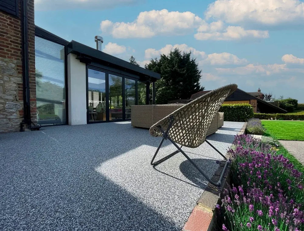 Resin-bound garden patio beside a modern house